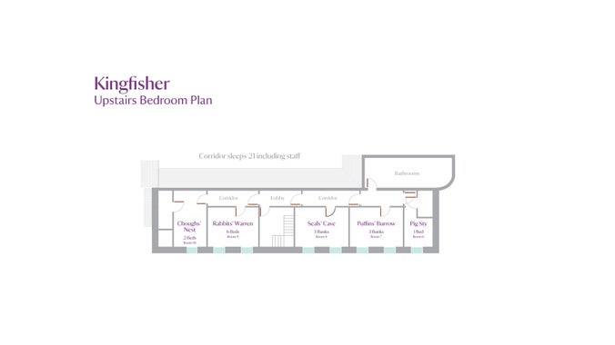 The first floor plan for Kingfisher Bunkhouse